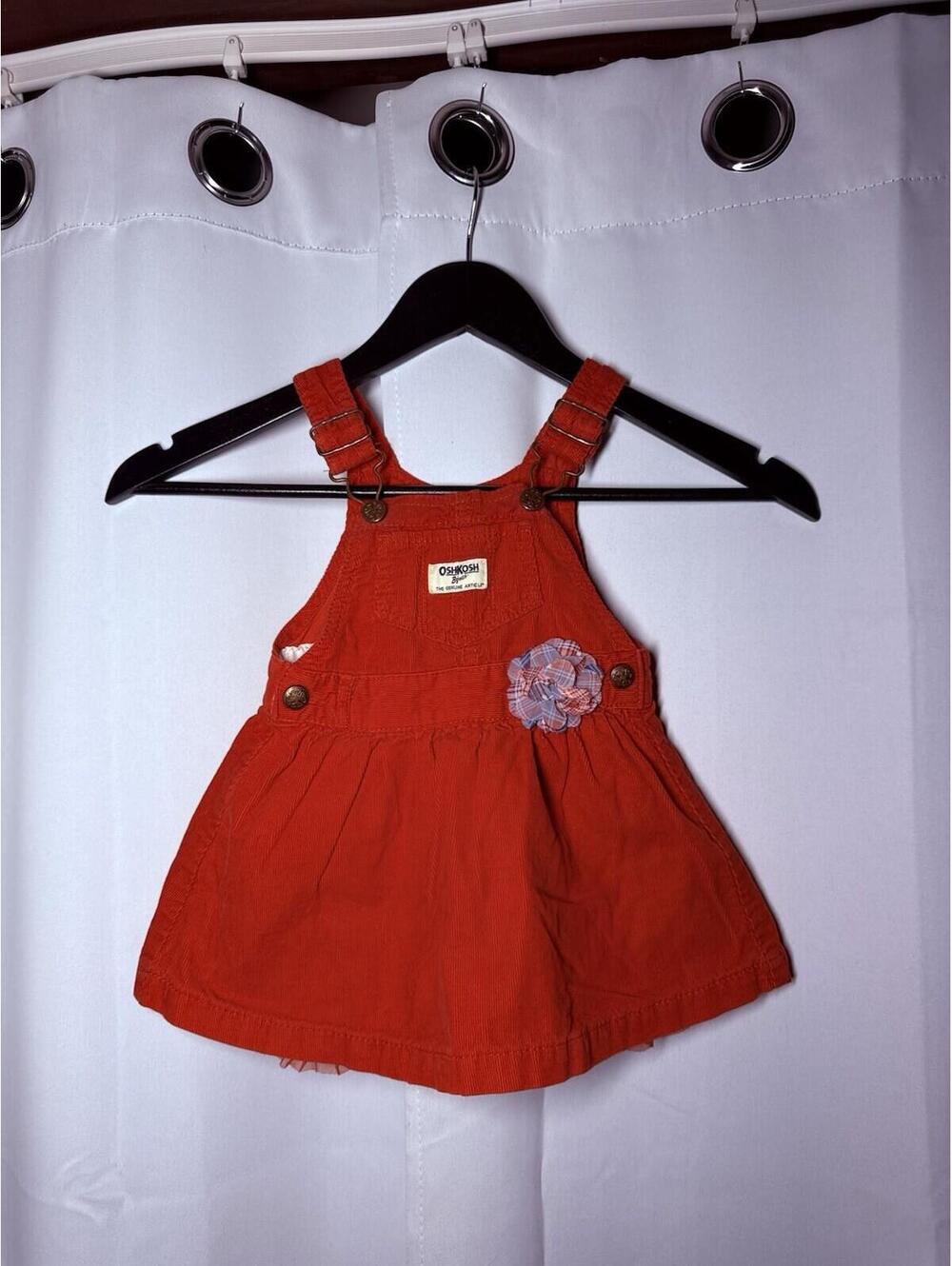 Oshkosh B’gosh Red Corduroy Jumper Dress Sleeveless Overalls 12M - Patriotic